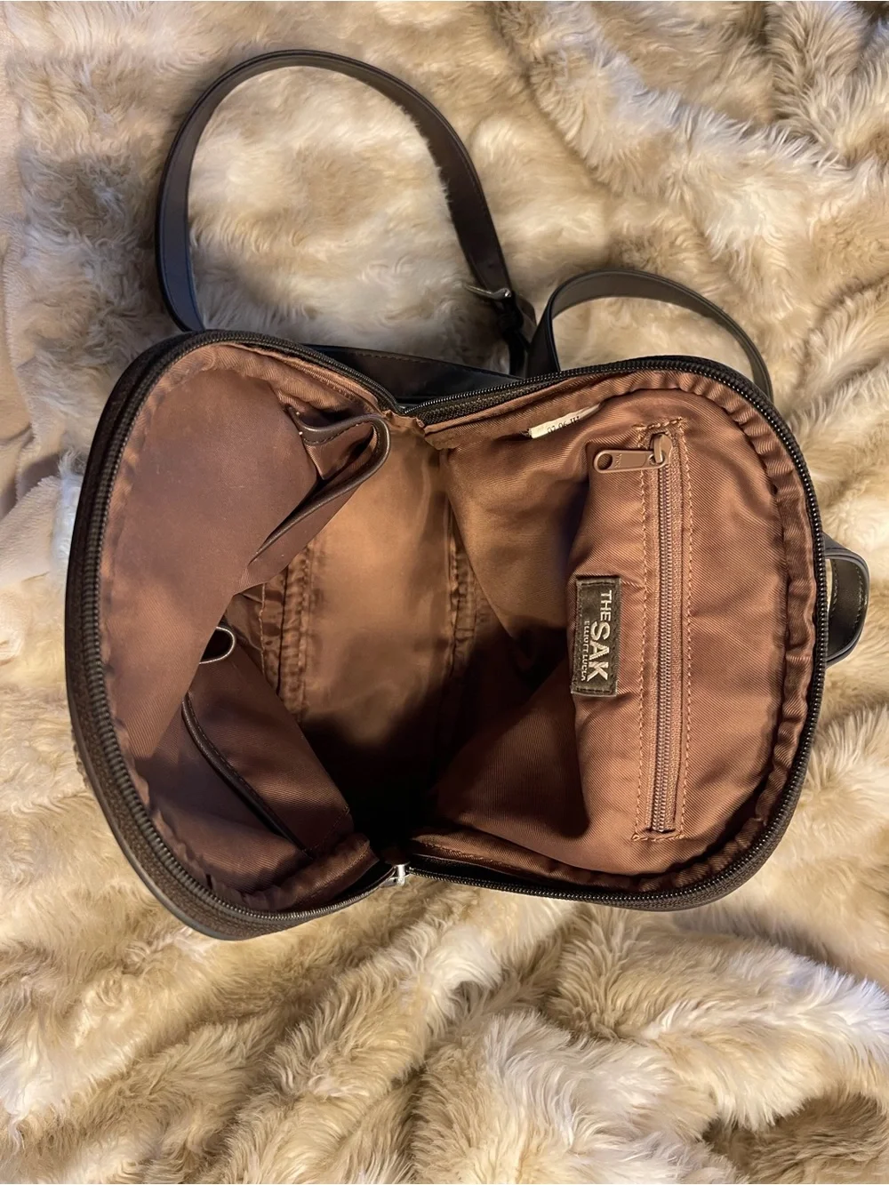 The Sak Brown Woven Backpack with Dark Trim